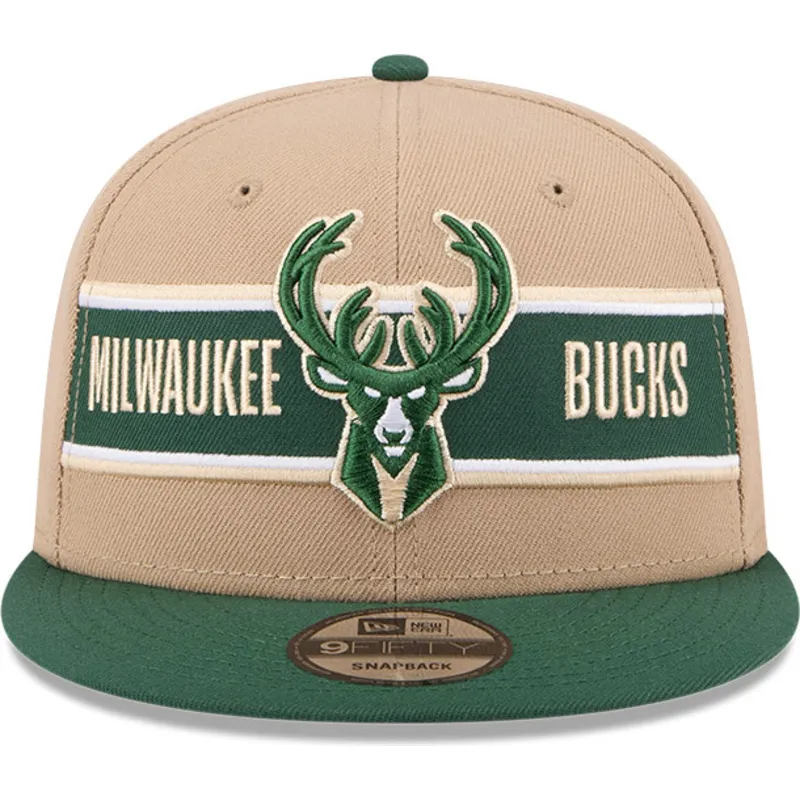 brazowo-zielona-plaska-czapka-snapback-9fifty-draft-2024-milwaukee-bucks-nba-new-era