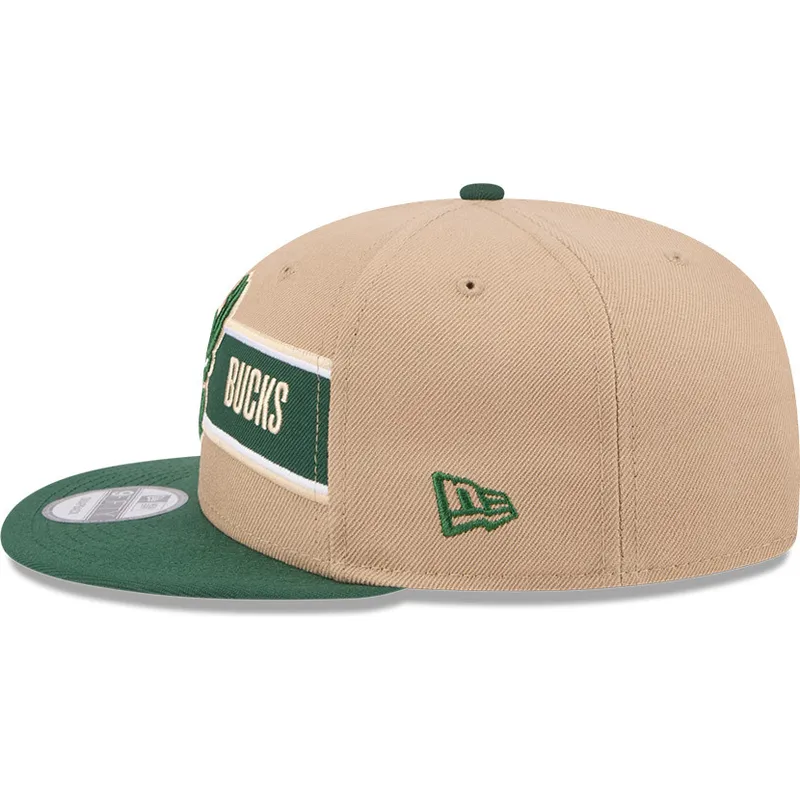 brazowo-zielona-plaska-czapka-snapback-9fifty-draft-2024-milwaukee-bucks-nba-new-era