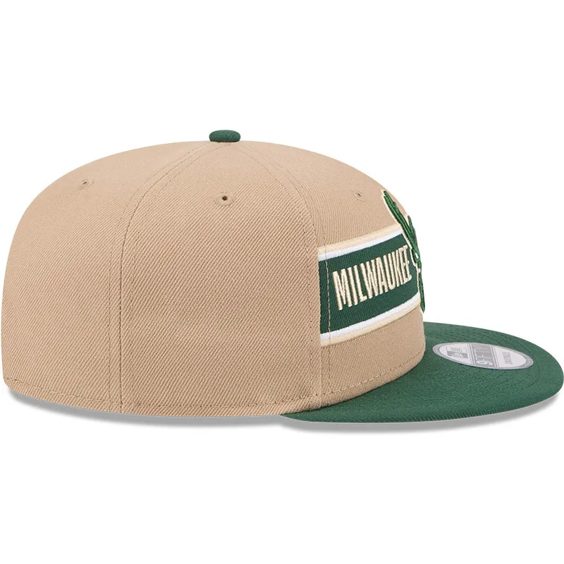 brazowo-zielona-plaska-czapka-snapback-9fifty-draft-2024-milwaukee-bucks-nba-new-era