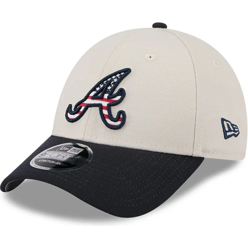 bezowo-granatowa-zakrzywiona-czapka-snapback-9forty-stretch-snap-4th-of-july-atlanta-braves-mlb-new-era