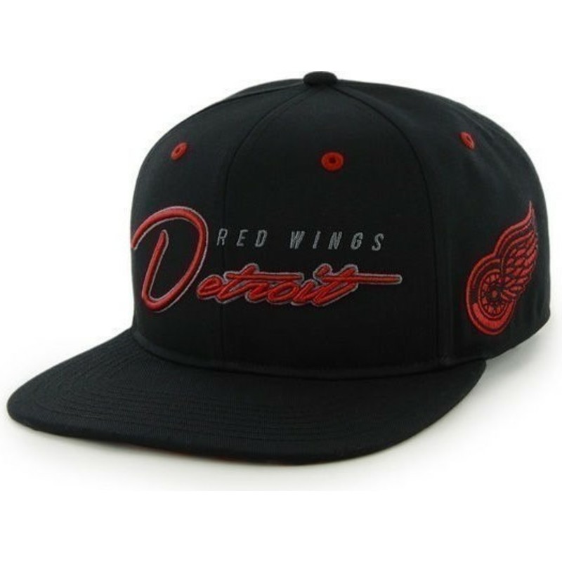 47-brand-flat-brim-script-logo-detroit-red-wings-nhl-black-snapback-cap