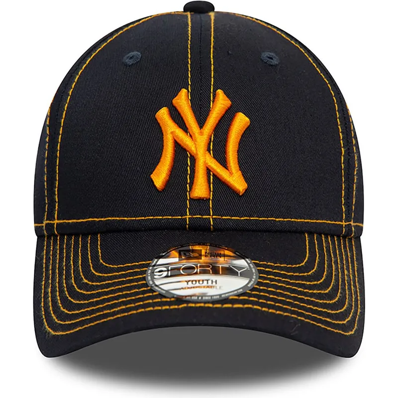 granatowa-zakrzywiona-czapka-regulowana-z-pomaranczowym-logo-dla-chlopca-9forty-stitch-new-york-yankees-mlb-new-era
