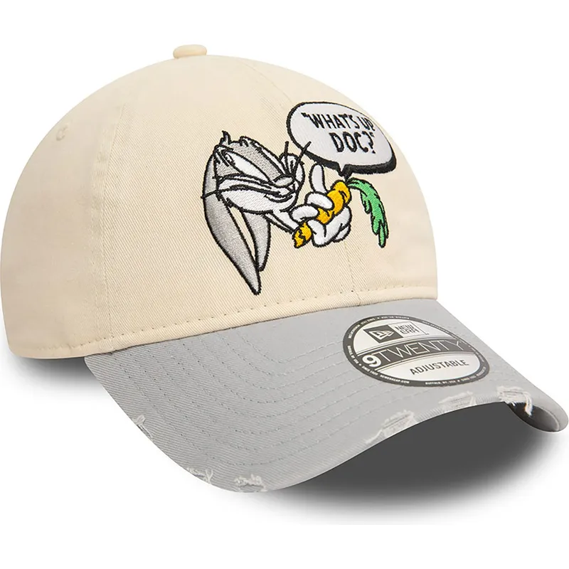 bezowo-szara-regulowana-czapka-z-zakrzywionym-daszkiem-9twenty-washed-z-krolikiem-bugsem-looney-tunes-od-new-era