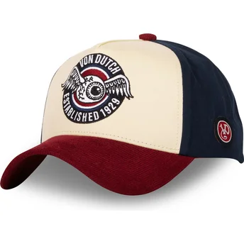 Von Dutch Curved Brim VINT02 Beige, Red and Blue Snapback Cap