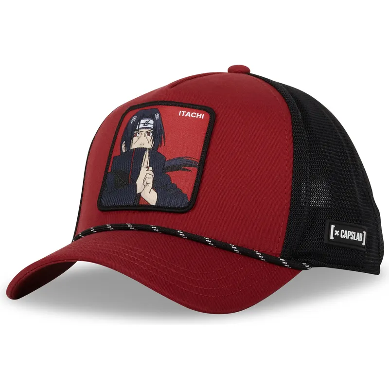 Capslab Itachi Uchiwa Trucker Cap Unisex - Nero/Rosso, Taglia Unica Regolabile, Ufficiale Naruto