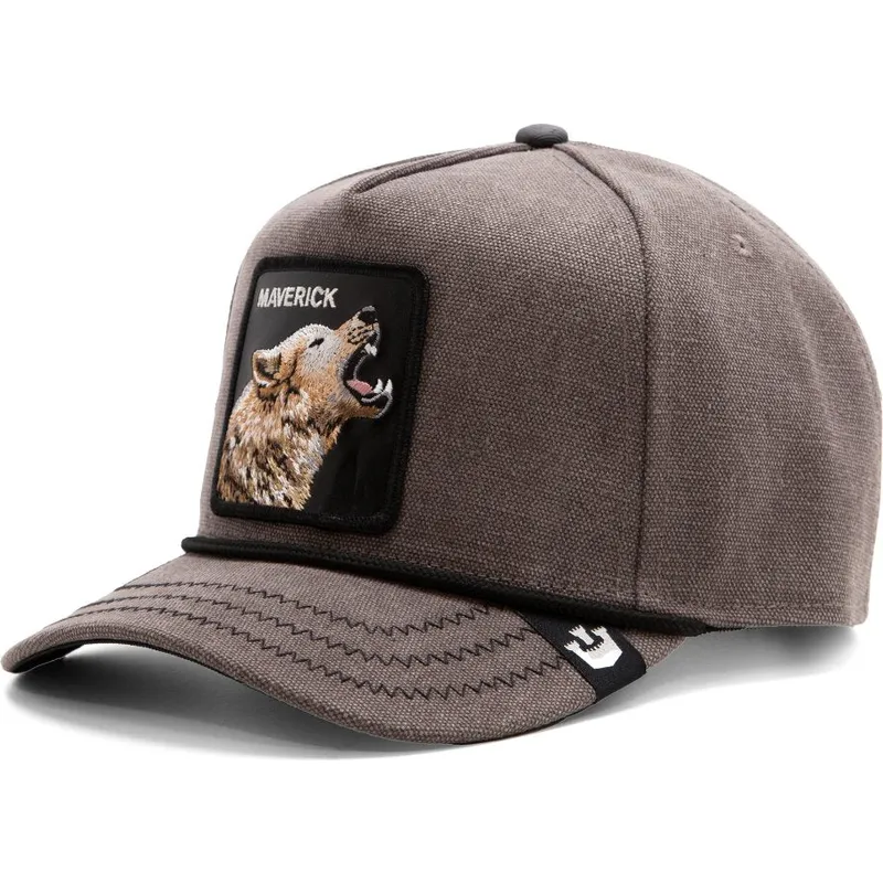 szara-czapka-z-zakrzywionym-daszkiem-snapback-z-wilkiem-maverick-howling-duck-canvas-the-farm-od-goorin-bros