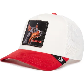 czapka-trucker-biala-i-czerwona-pies-doberman-beware-the-suede-doberman-the-farm-od-goorin-bros
