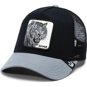 Czarna i szara czapka trucker z tygrysem The Savage Tiger Big Cats The Farm od Goorin Bros.