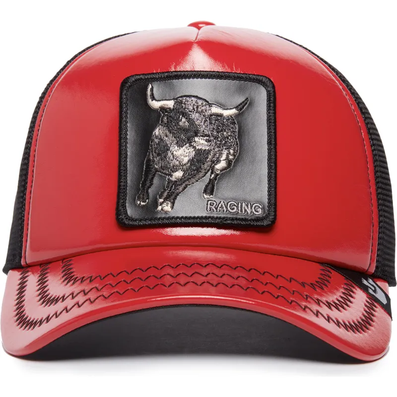 kepure-islenkta-raudona-snapback-raging-pamplona-puff-patent-the-farm-goorin-bros
