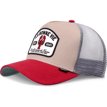 Djinns La Bonne Vie HFT Beige, Red and Grey Trucker Hat