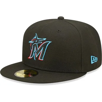 Kepurė plokščia juoda priglundanti 59FIFTY AC Perf Miami Marlins MLB New Era
