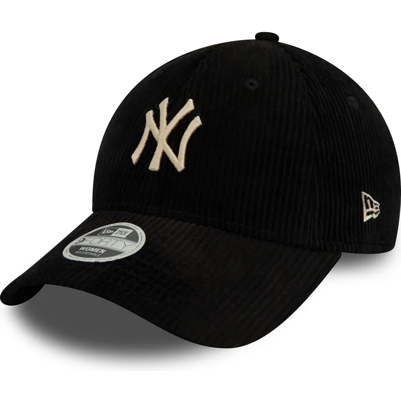 czarna-regulowana-czapka-z-daszkiem-dla-kobiet-z-bezowym-logo-9forty-cord-new-york-yankees-mlb-new-era
