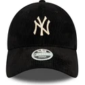 new-era-curved-brim-women-9forty-cord-new-york-yankees-mlb-black-adjustable-cap-with-beige-logo