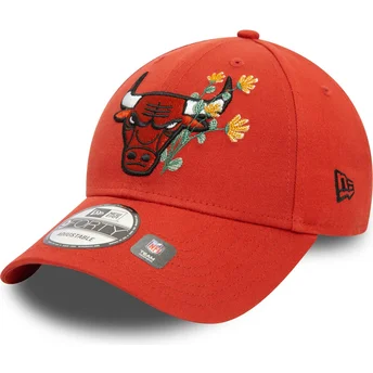 New Era Curved Brim 9FORTY Flower Icon Chicago Bulls NBA Orange Adjustable Cap