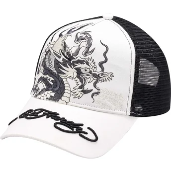 Czapka trucker biało-czarna Mono Giant Dragon Ed Hardy