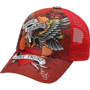 Kepurė išlenkta raudona snapback Brave Hearts Ed Hardy