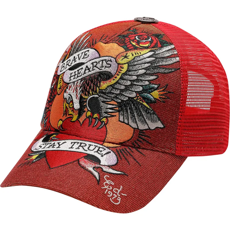 kepure-islenkta-raudona-snapback-brave-hearts-ed-hardy