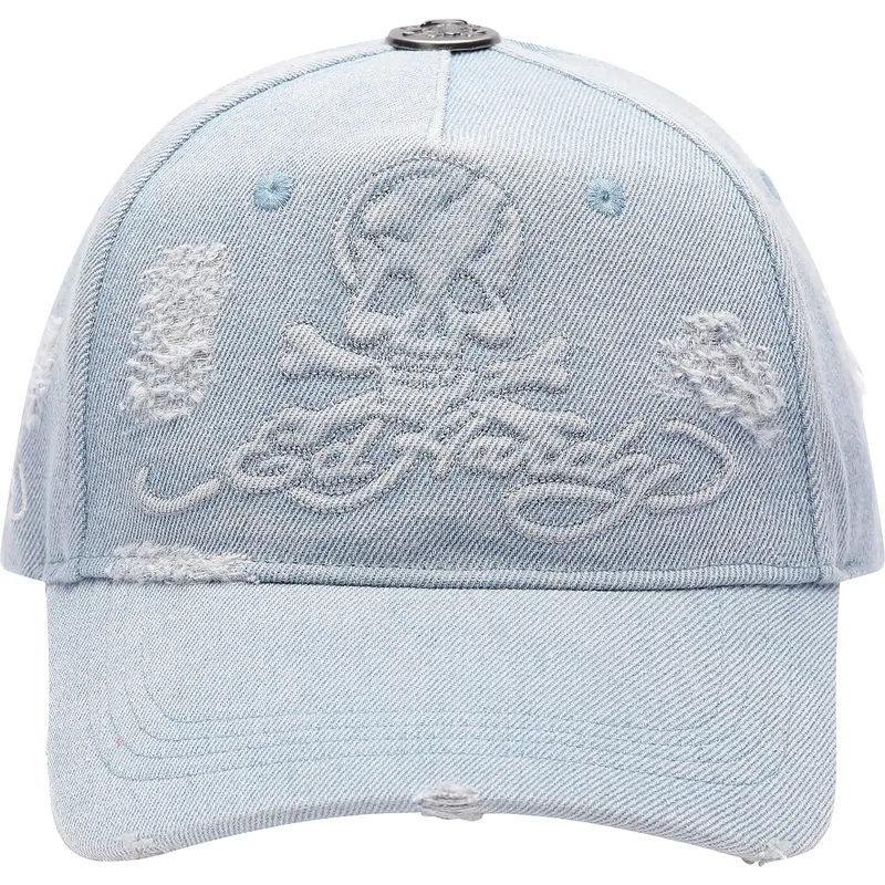 kepure-islenkta-melyna-reguliuojamas-denim-embossed-skull-ed-hardy