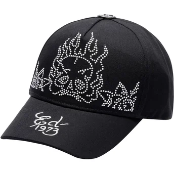 Ed Hardy Curved Brim Flaming Skull Black Adjustable Cap