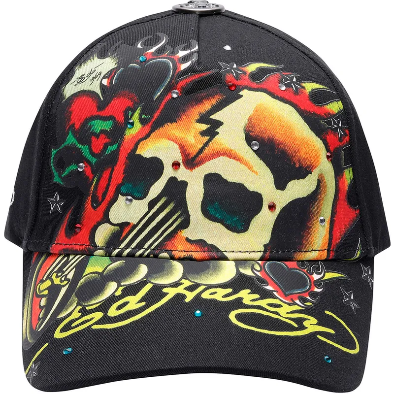 kepure-islenkta-juoda-reguliuojamas-skull-chopper-ed-hardy