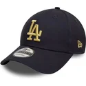 new-era-curved-brim-golden-logo-9forty-metallic-los-angeles-dodgers-mlb-navy-blue-adjustable-cap