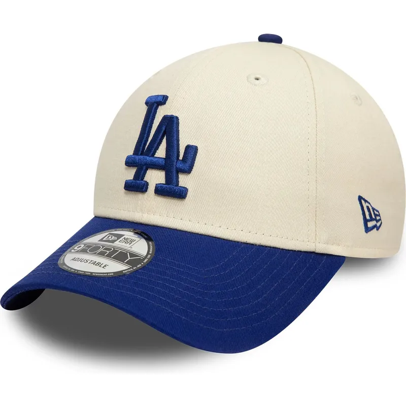 bezowo-niebieska-regulowana-czapka-z-daszkiem-9forty-colour-block-los-angeles-dodgers-mlb-new-era