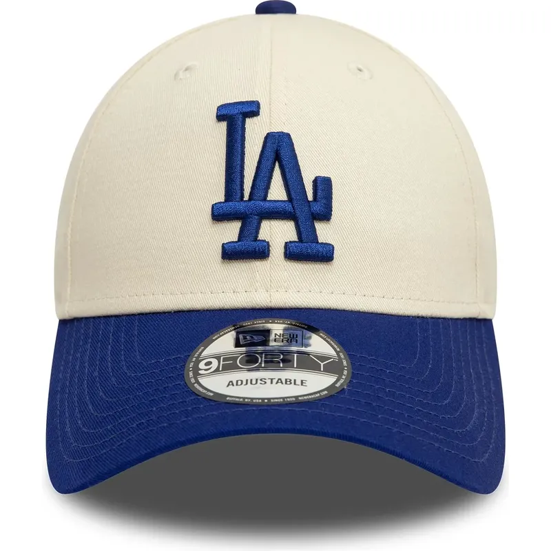 bezowo-niebieska-regulowana-czapka-z-daszkiem-9forty-colour-block-los-angeles-dodgers-mlb-new-era