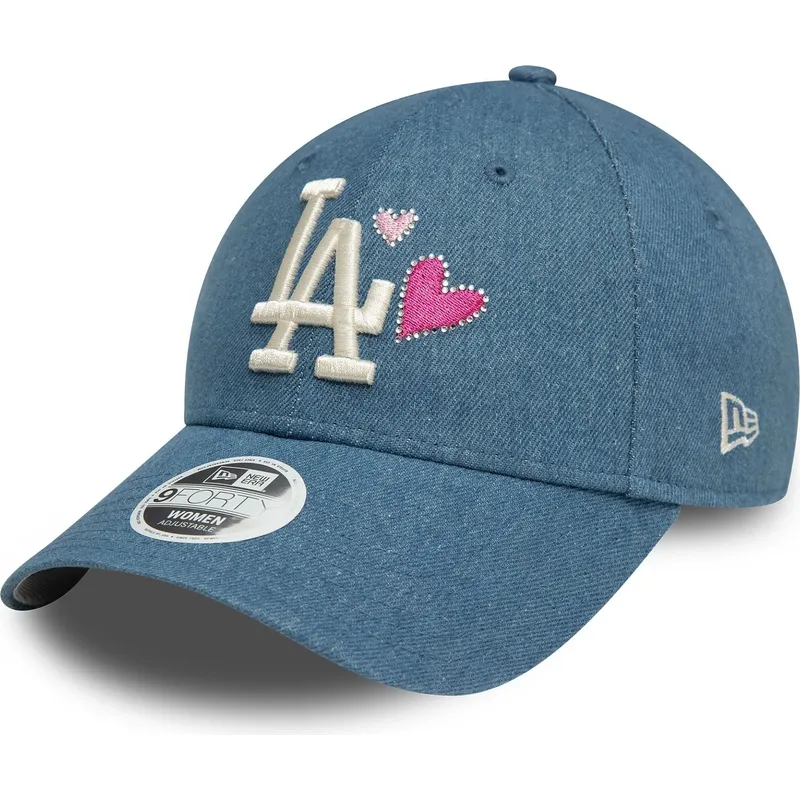 niebieska-regulowana-czapka-z-zakrzywionym-daszkiem-dla-kobiet-9forty-denim-icon-heart-los-angeles-dodgers-mlb-new-era
