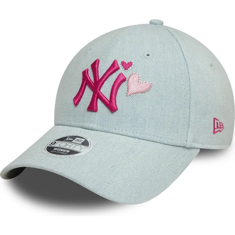kepure-islenkta-melyna-reguliuojamas-rosa-9forty-denim-icon-heart-new-york-yankees-mlb-new-era