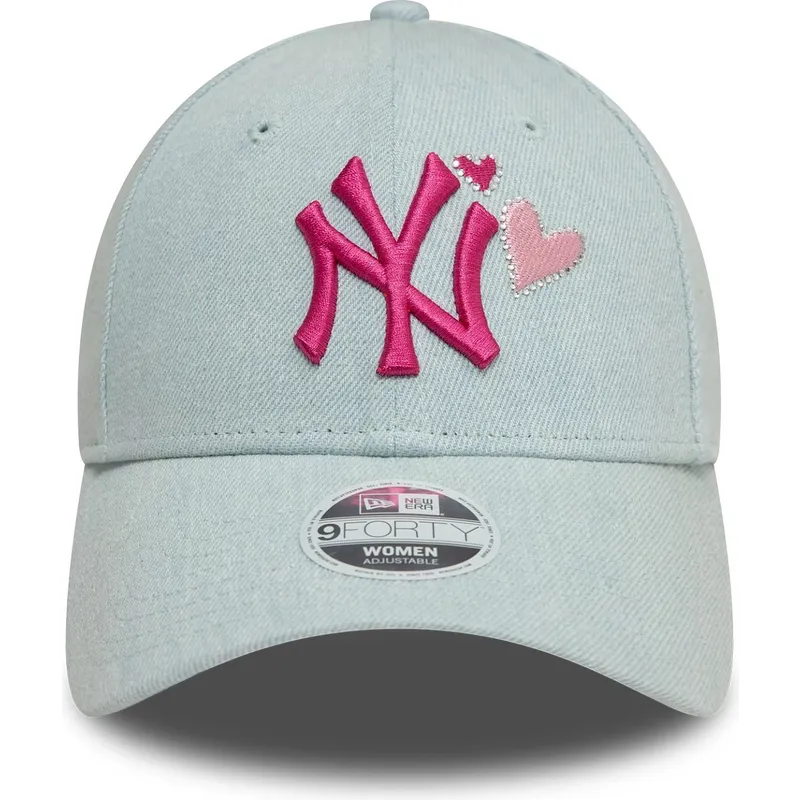 kepure-islenkta-melyna-reguliuojamas-rosa-9forty-denim-icon-heart-new-york-yankees-mlb-new-era