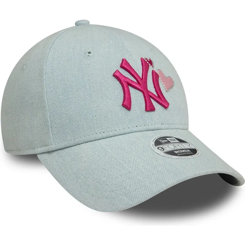 kepure-islenkta-melyna-reguliuojamas-rosa-9forty-denim-icon-heart-new-york-yankees-mlb-new-era