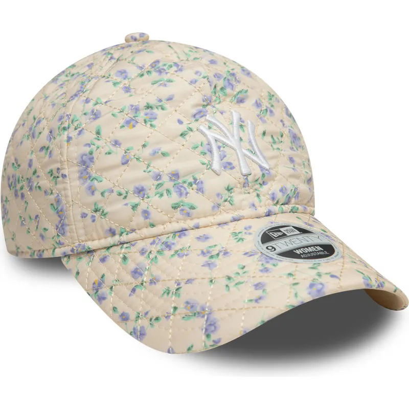 cap-islenkta-beige-adjustable-strap-9twenty-floral-quilt-new-york-yankees-mlb-new-era