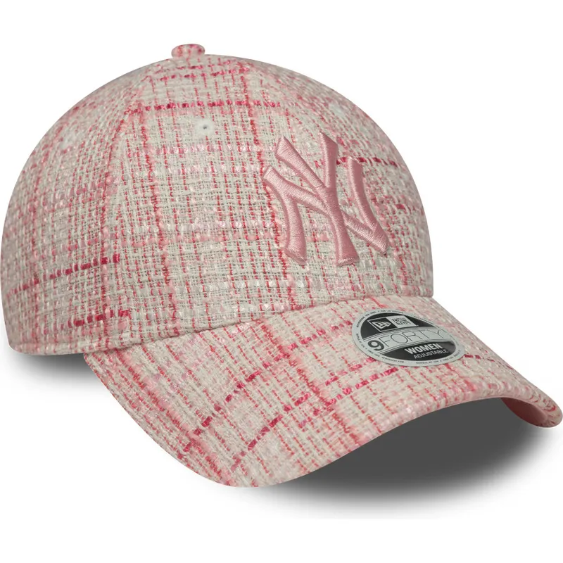 rozowa-regulowana-czapka-z-daszkiem-dla-kobiet-z-rozowym-logo-9forty-tweed-new-york-yankees-mlb-new-era