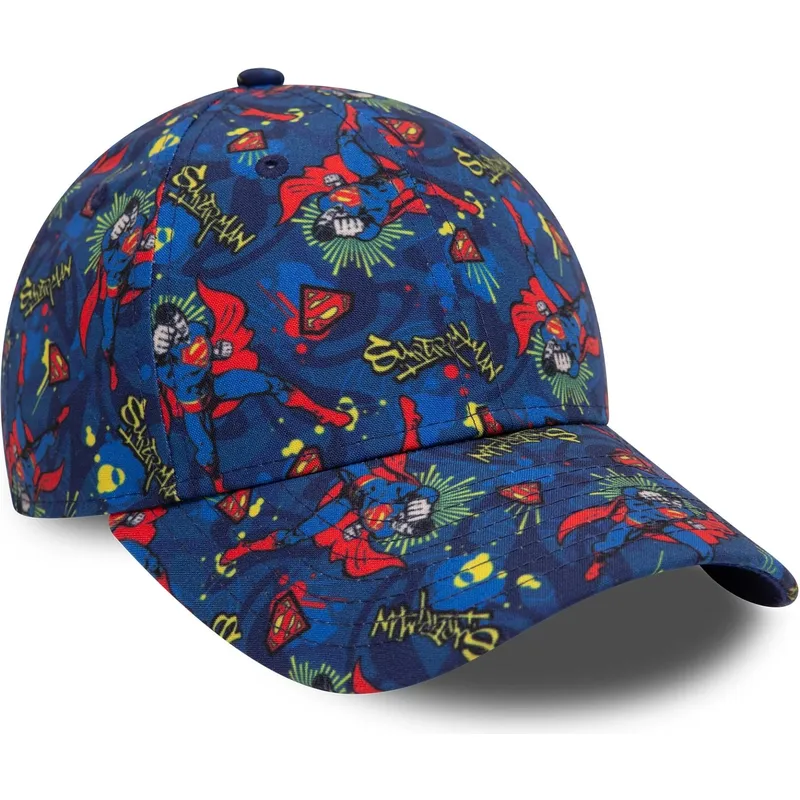 cap-islenkta-navy-blue-adjustable-strap-vaikams-9forty-all-over-print-superman-dc-comics-new-era
