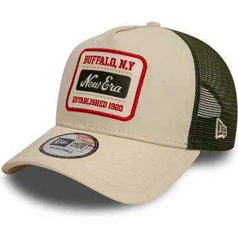 New Era 9FORTY A Frame Patch Beige and Green Trucker Hat