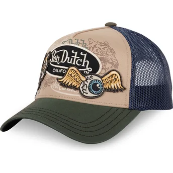 Czapka trucker beżowa, niebieska i zielona PATCHES07 Von Dutch