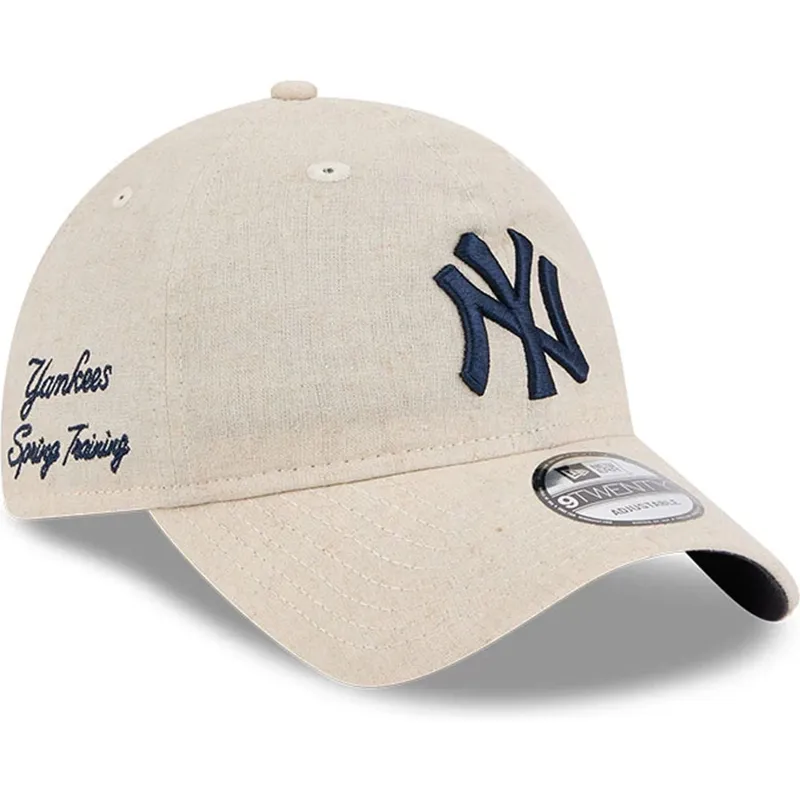 bezowa-regulowana-czapka-z-zakrzywionym-daszkiem-z-granatowym-logo-9twenty-linen-spring-training-fan-pack-2025-new-york-yankees-