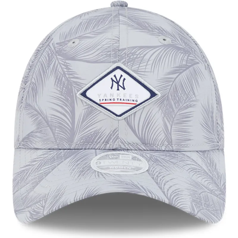 cap-islenkta-gray-adjustable-strap-9twenty-leaf-open-back-spring-training-fan-pack-2025-new-york-yankees-mlb-new-era