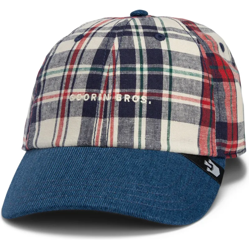 cap-islenkta-navy-blue-snapback-goorin-bros-curved-brim-raised-in-a-barn-papa-cap-madras-the-farm-navy-blue-and-red-cap-the-farm