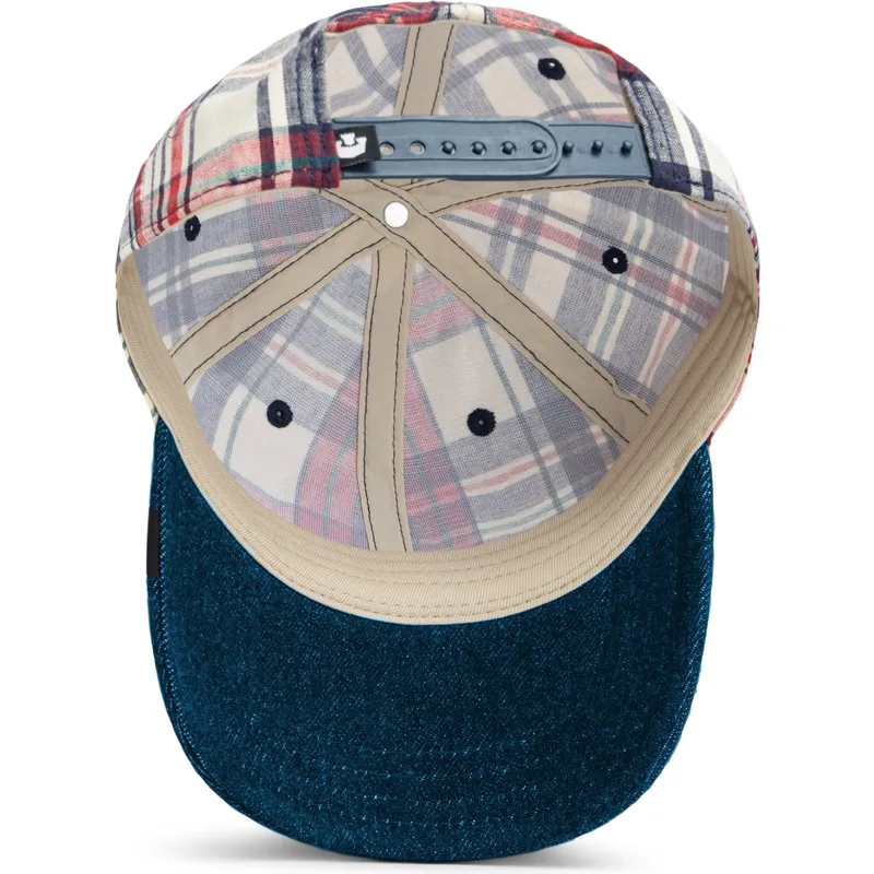 cap-islenkta-navy-blue-snapback-goorin-bros-curved-brim-raised-in-a-barn-papa-cap-madras-the-farm-navy-blue-and-red-cap-the-farm
