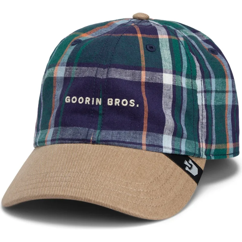 kepure-islenkta-ivairiaspalvis-snapback-goorin-bros-curved-brim-hardly-working-papa-cap-madras-the-farm-navy-blue-and-brown-cap-