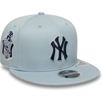 New Era Flat Brim Navy Blue Logo 9FIFTY Original Fit World Series New York Yankees MLB Blue Snapback Cap