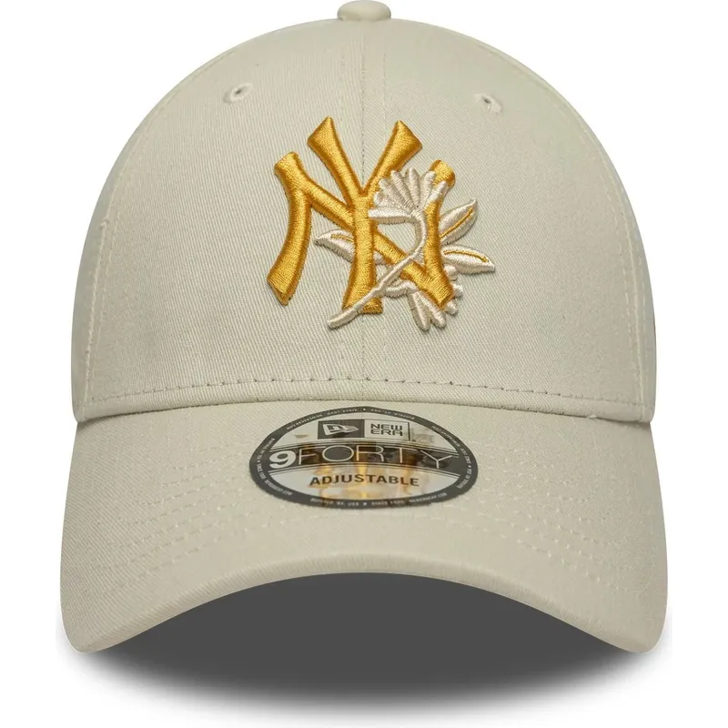 bezowa-regulowana-czapka-z-zakrzywionym-daszkiem-z-zoltym-logo-9forty-floral-icon-new-york-yankees-mlb-new-era