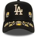 new-era-a-frame-floral-icon-los-angeles-dodgers-mlb-black-trucker-hat