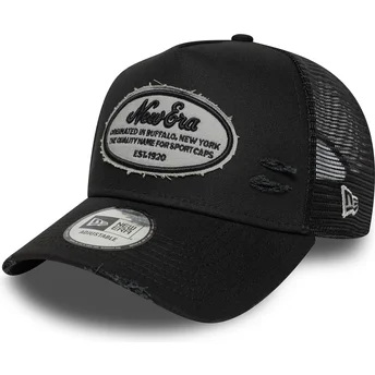 New Era A Frame Oval Distress Patch Black Trucker Hat