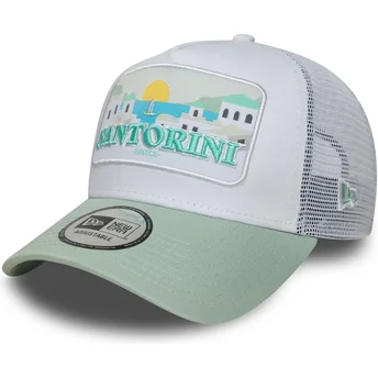 Biała i zielona czapka trucker Santorini Greece A Frame Summer od New Era