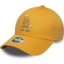 zolta-zakrzywiona-czapka-regulowana-dla-kobiet-9forty-metallic-logo-los-angeles-dodgers-mlb-od-new-era