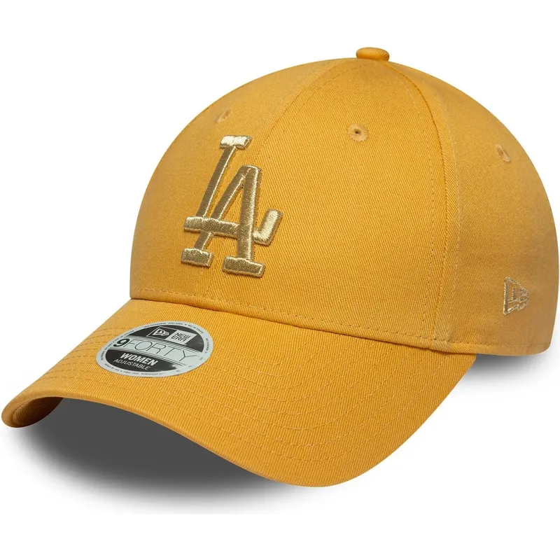 zolta-zakrzywiona-czapka-regulowana-damska-9forty-metallic-logo-los-angeles-dodgers-mlb-new-era
