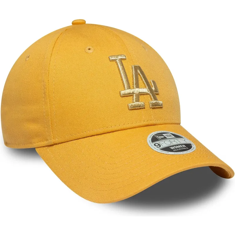 zolta-zakrzywiona-czapka-regulowana-damska-9forty-metallic-logo-los-angeles-dodgers-mlb-new-era