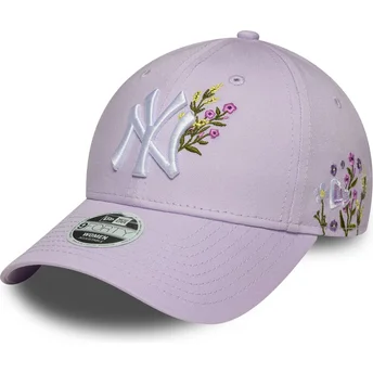 Fioletowa, regulowana czapka z daszkiem dla kobiet 9FORTY Floral Icon New York Yankees MLB od New Era
